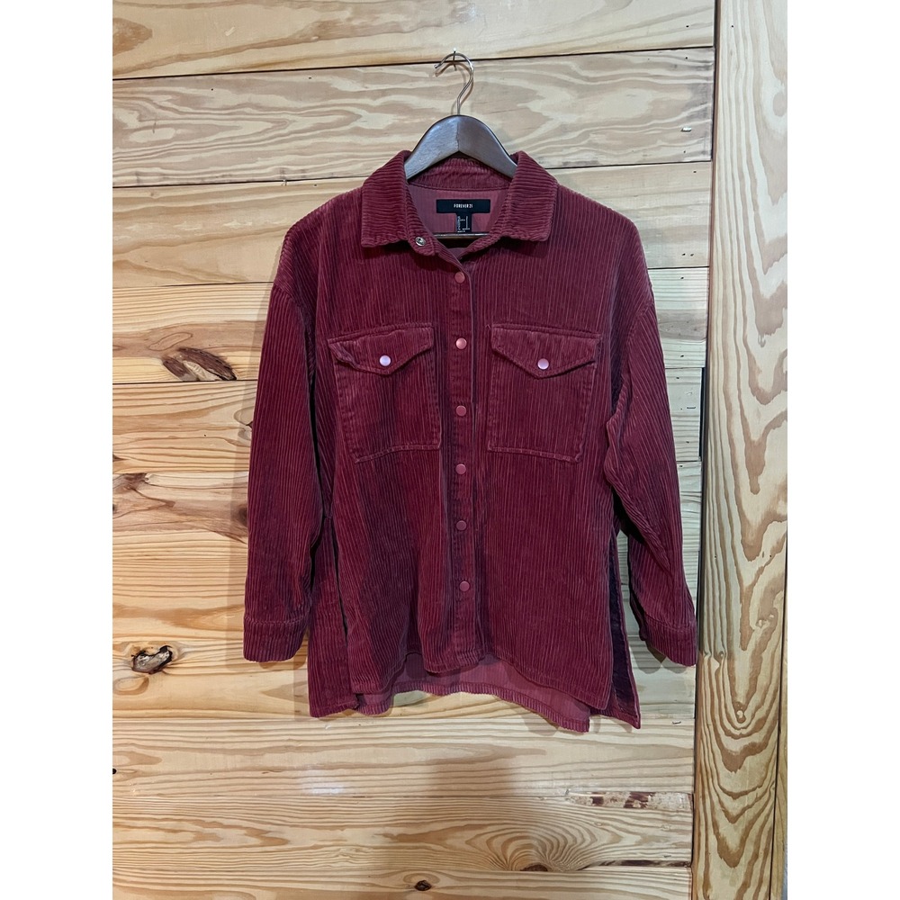 Forever 21 Pink Corduroy Button Up Shacket Women's Oversized Long Sleeve Small